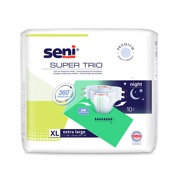 Scutece adulti SENI SUPER TRIO Extra Large, 8 picaturi, 10 bucati