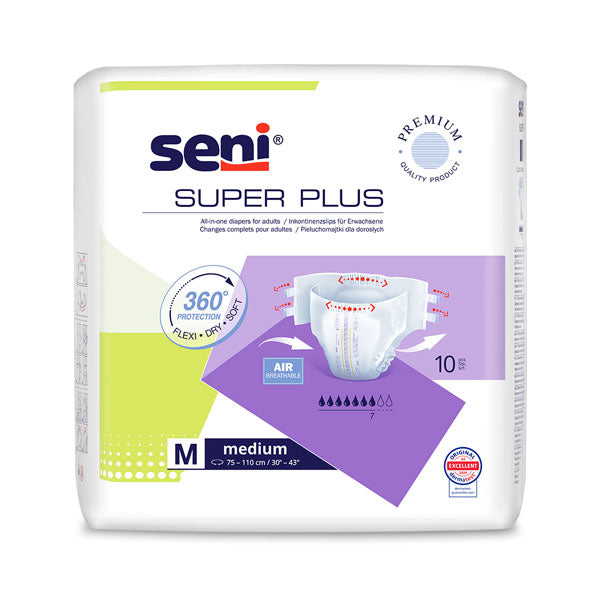 Scutece adulti SENI Super PLUS Medium Air, 7 picaturi, 10 bucati