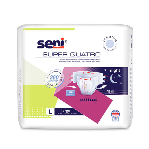 Scutece adulti SENI SUPER QUATRO Large, 9 picaturi, 10 bucati