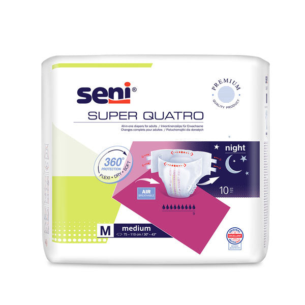 Scutece adulti SENI SUPER QUATRO Medium, 9 picaturi, 10 bucati