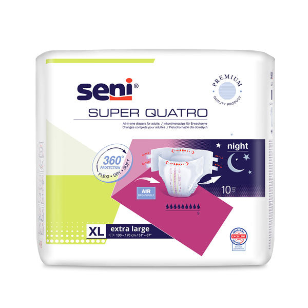 Scutece adulti SENI SUPER QUATRO Extra Large, 9 picaturi, 10 bucati