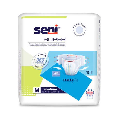Scutece adulti SENI SUPER AIR Medium, 6 picaturi, 10 bucati