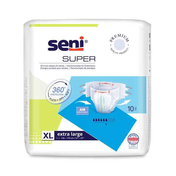 Scutece adulti SENI SUPER AIR Extra Large, 6 picaturi, 10 bucati