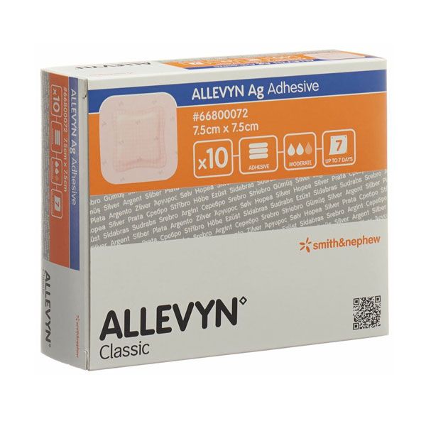 Pansament steril superabsorbant ALLEVYN Ag Adhesive, 7.5 cm x 7.5 cm, 10 buc.