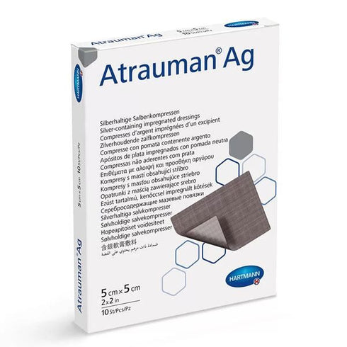 Pansamente impregnate cu unguent neutru si argint ATRAUMAN Ag 5 x 5 cm, cutie 10 buc.