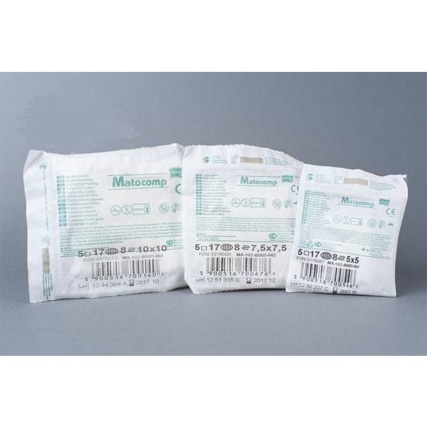 Comprese sterile din tifon MATOCOMP, 8 straturi, blister 5 buc.