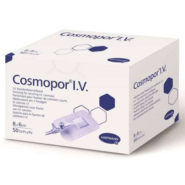 Plasturi sterili fixare branula COSMOPOR I.V., 8 x 6 cm, 50 buc.