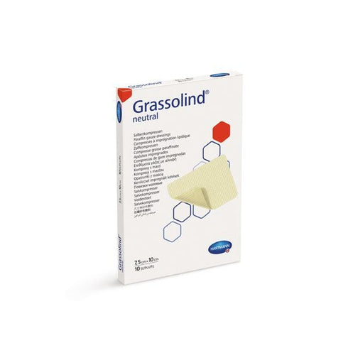Comprese impregnate cu unguent neutru si parafina GRASSOLIND 7,5 x 10 cm, cutie 10buc| Alexa Medical