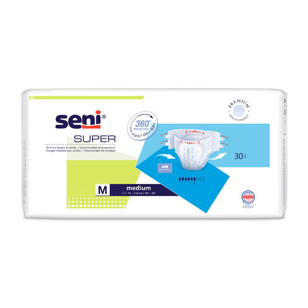 Scutece adulti SENI SUPER Medium, 6 picaturi, 30 bucati